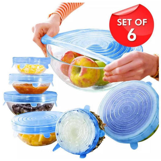 🍽️ 6 Pcs Kitchen Reusable Silicone Stretch Seal Lids – Eco-Friendly Food Covers 🌿✨
