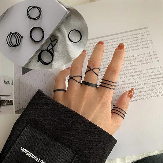 💍 Hip-Hop Plain Ring Set – Pack of 6 | Bold Street Style Jewelry